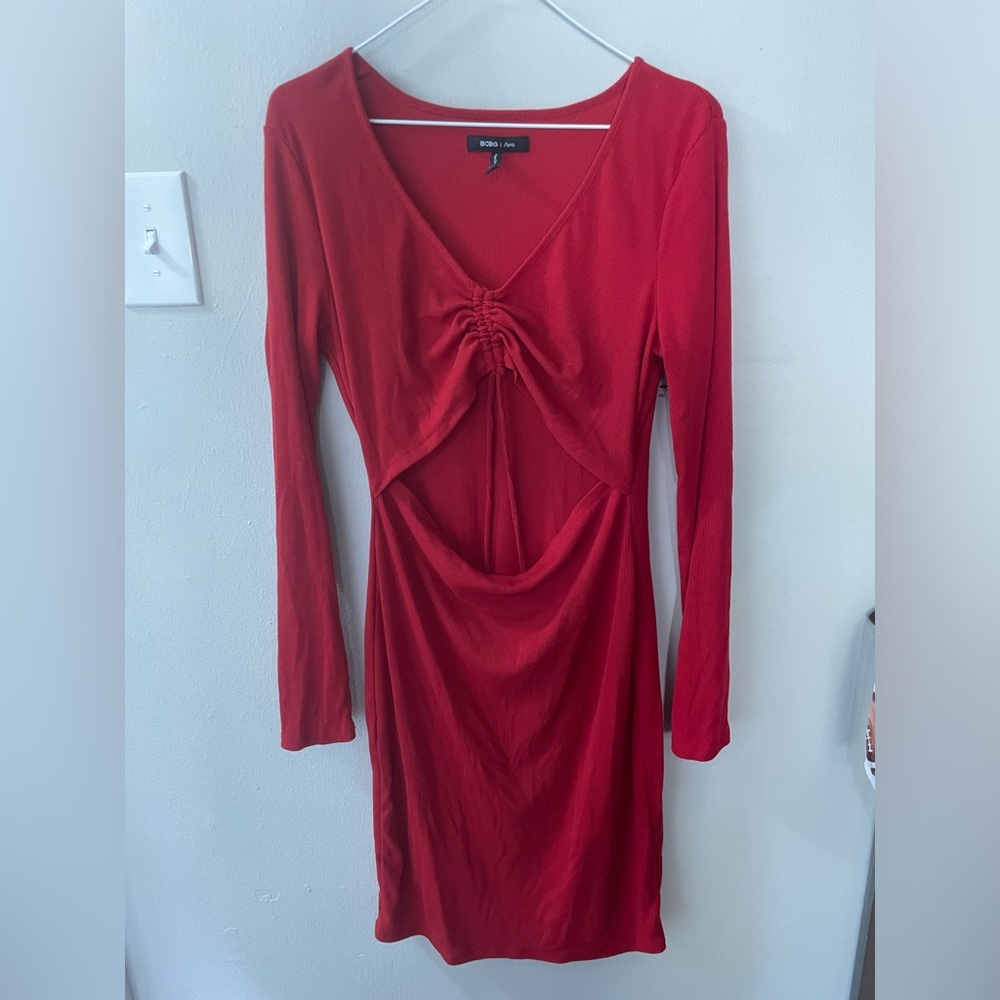 Juniors BCBG Paris Large Red Textured Dress with cut out stomach Tote9